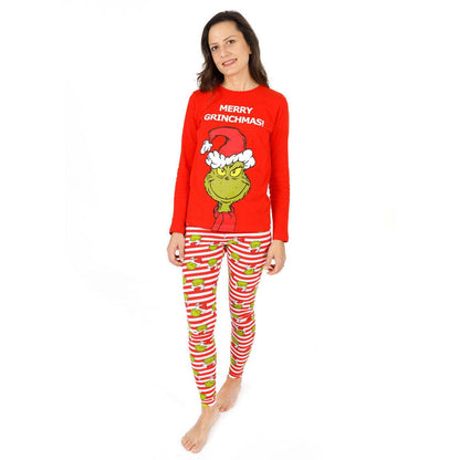Red-Green-White - Back - The Grinch Womens-Ladies Christmas Pyjama Set