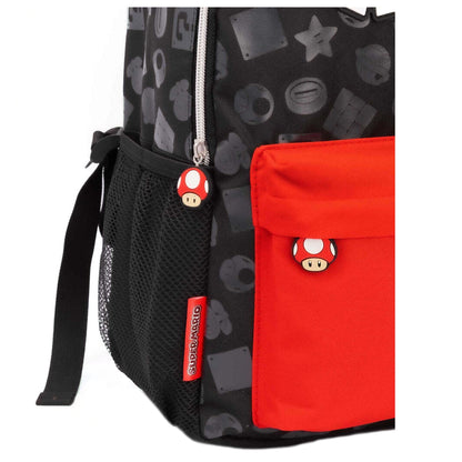 Black-Red - Close up - Super Mario All-Over Print Backpack