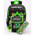 Black-Green - Side - Minecraft Childrens-Kids Time To Mine Backpack Set