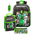 Black-Green - Front - Minecraft Childrens-Kids Time To Mine Backpack Set