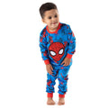 Blue-Red - Back - Spider-Man Childrens-Kids Fleece Long Pyjama Set