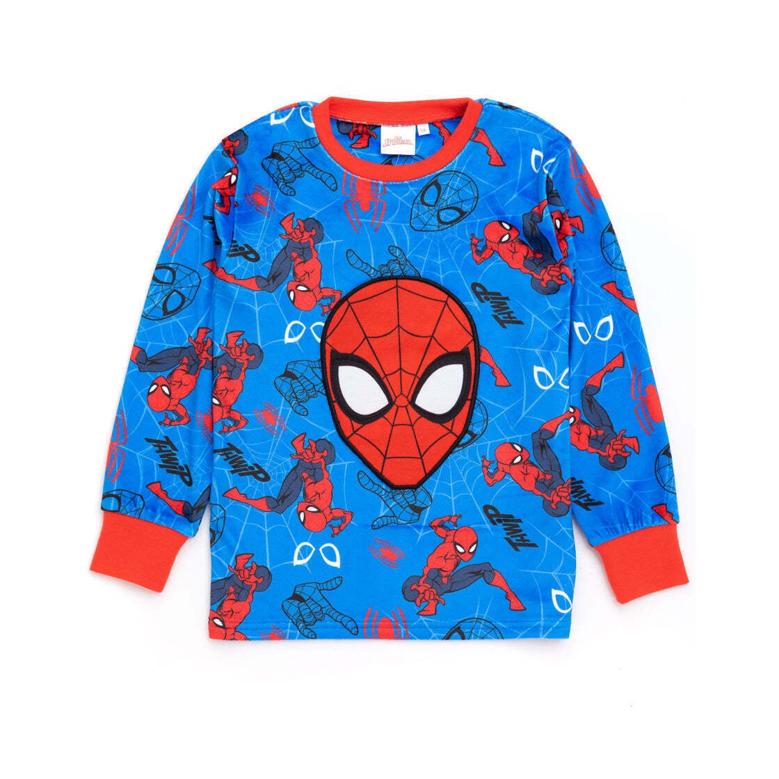 Blue-Red - Side - Spider-Man Childrens-Kids Fleece Long Pyjama Set