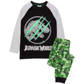 Black-Green - Front - Jurassic World Boys Camo Long-Sleeved Pyjama Set