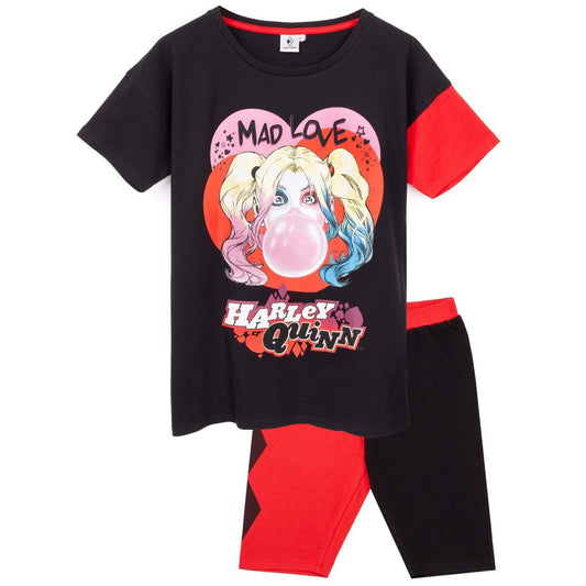 Red-Black - Front - Harley Quinn Womens-Ladies Mad Love Pyjama Set