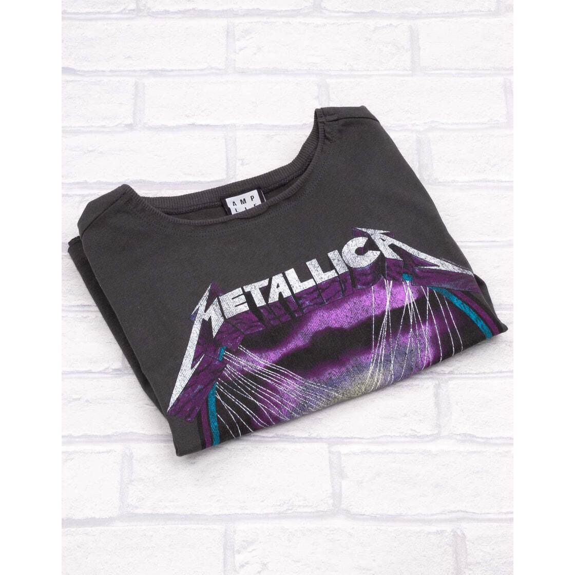 Charcoal Grey - Back - Amplified Womens-Ladies Master Of Puppets Metallica Crop T-Shirt