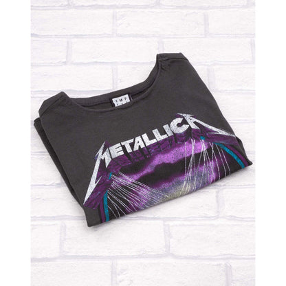Charcoal Grey - Back - Amplified Womens-Ladies Master Of Puppets Metallica Crop T-Shirt