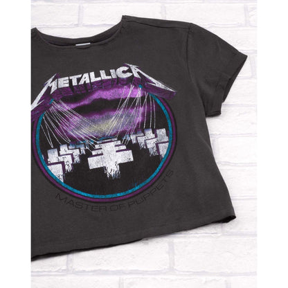 Charcoal Grey - Side - Amplified Womens-Ladies Master Of Puppets Metallica Crop T-Shirt