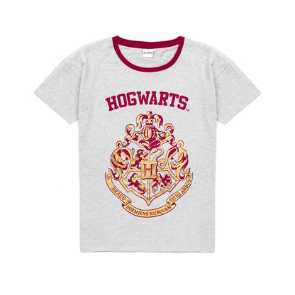 Grey-Red - Side - Harry Potter Womens-Ladies Hogwarts Crest Short Pyjama Set
