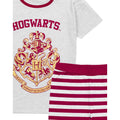 Grey-Red - Pack Shot - Harry Potter Womens-Ladies Hogwarts Crest Short Pyjama Set