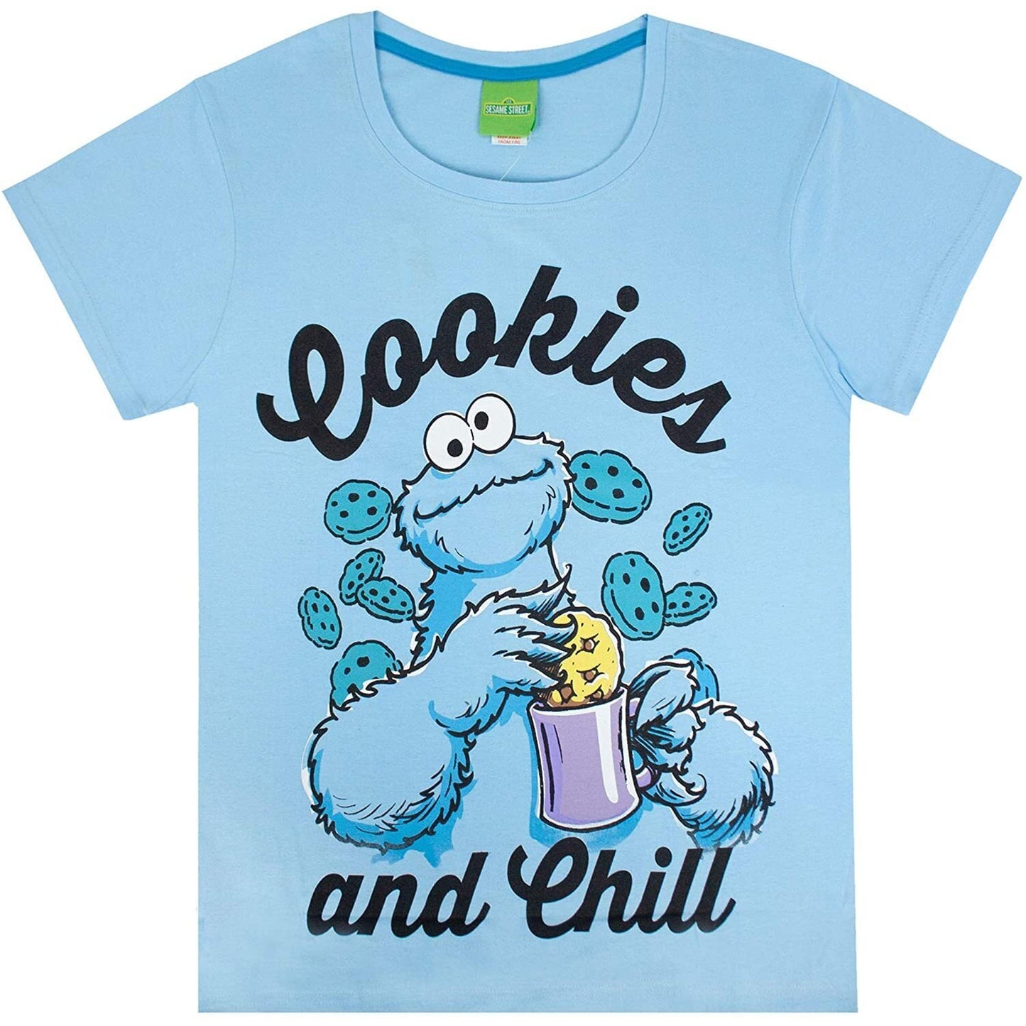 Blue - Back - Sesame Street Womens-Ladies Cookie Monster Pyjama Set