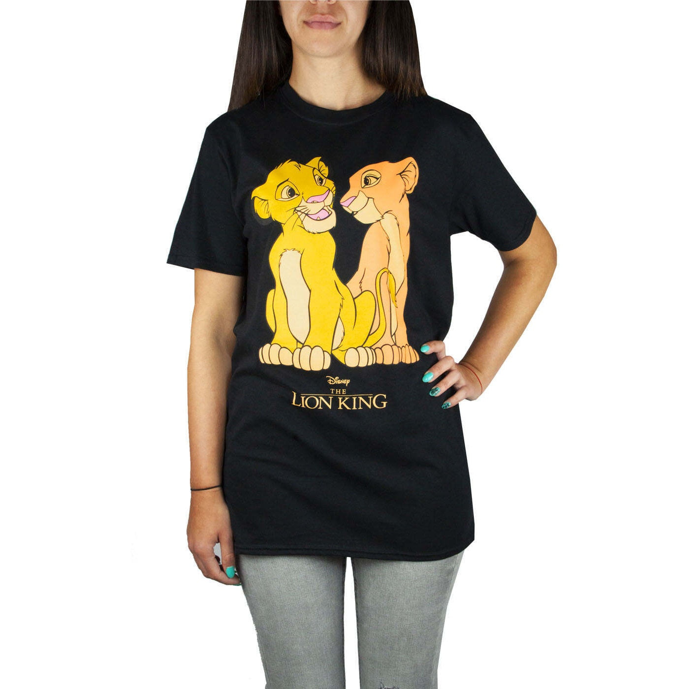 Black-Yellow - Side - The Lion King Womens-Ladies Simba And Nala T-Shirt