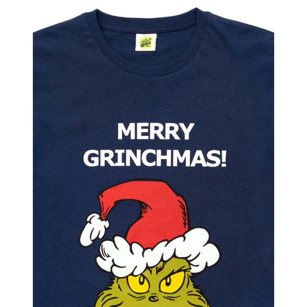 Navy - Close up - The Grinch Mens Christmas Pyjama Set