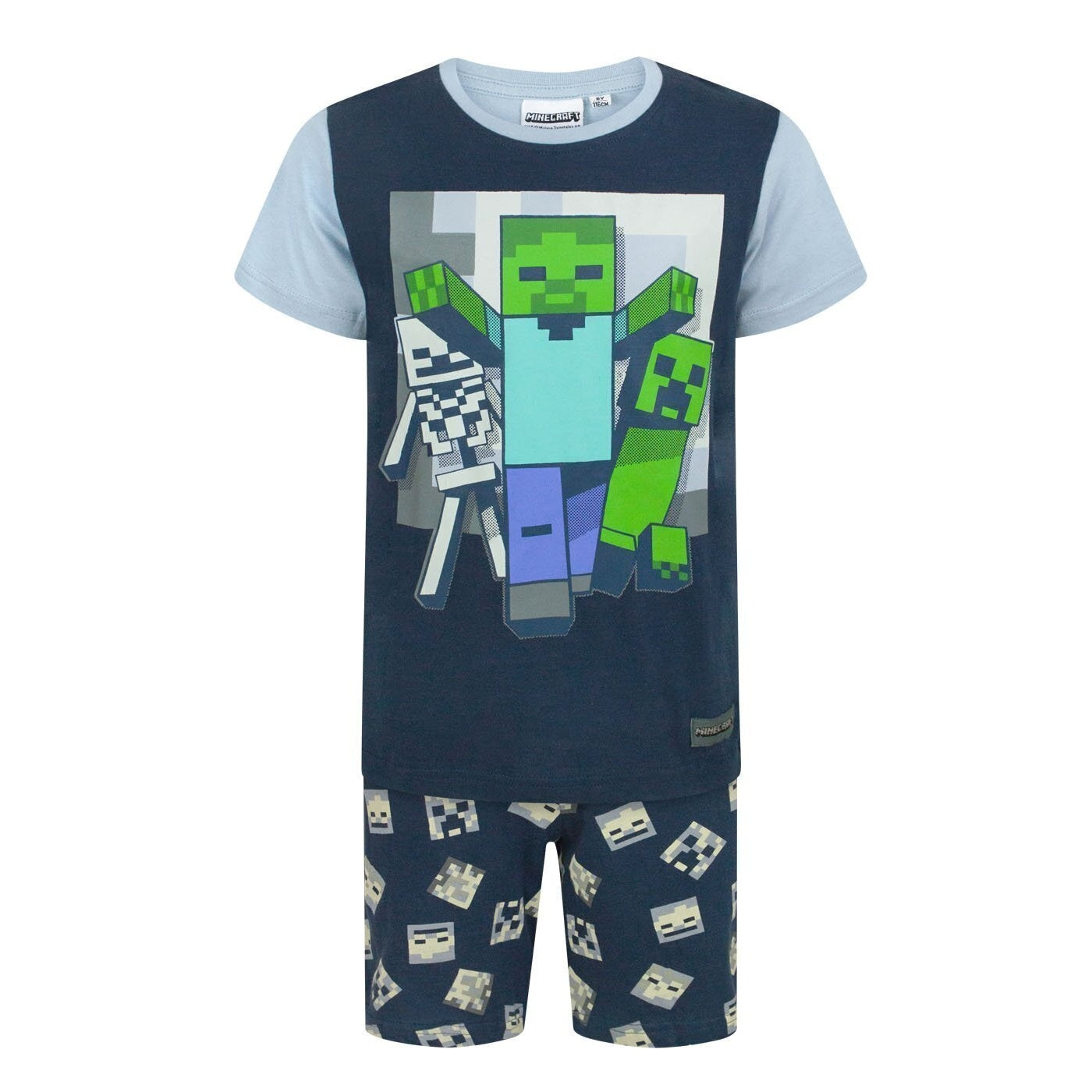 Light Blue-Navy - Front - Minecraft Boys Undead Short Pyjama Set