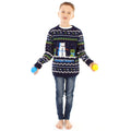 Navy-Green-White - Back - Minecraft Childrens-Kids Snowy Knitted Christmas Jumper
