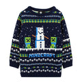 Navy-Green-White - Front - Minecraft Childrens-Kids Snowy Knitted Christmas Jumper