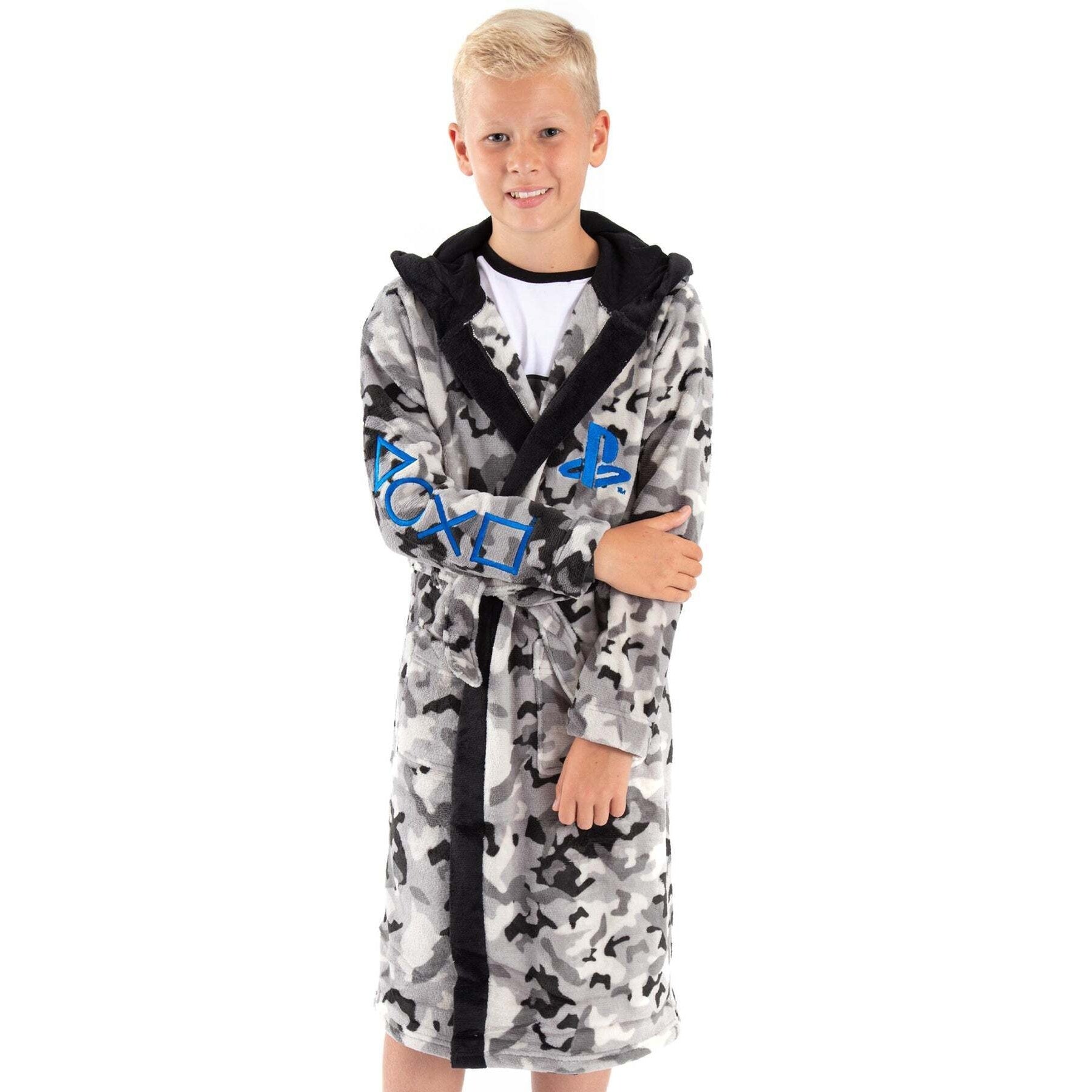 Grey-Black-Off White - Back - Playstation Boys Fluffy Robe