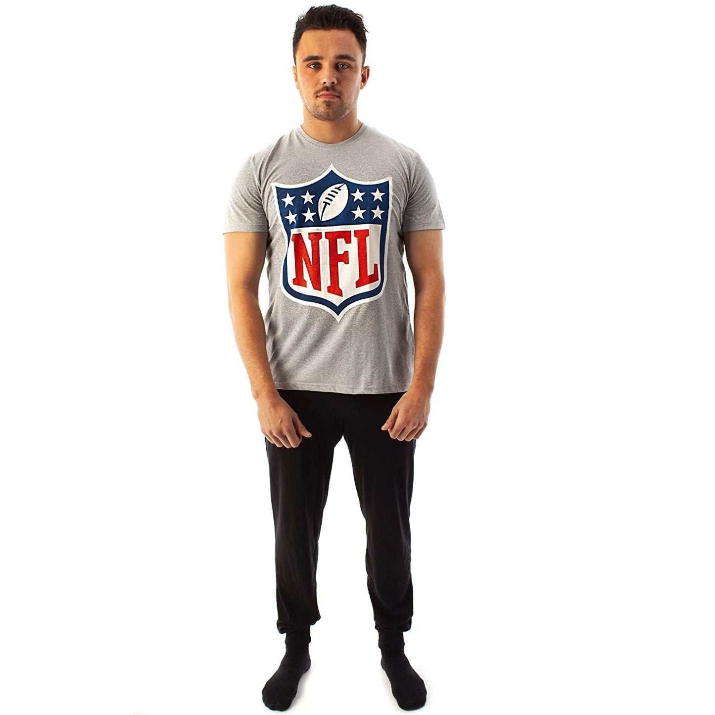 Grey-Black-Blue - Back - NFL Mens Logo Long Pyjama Set