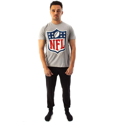 Grey-Black-Blue - Back - NFL Mens Logo Long Pyjama Set