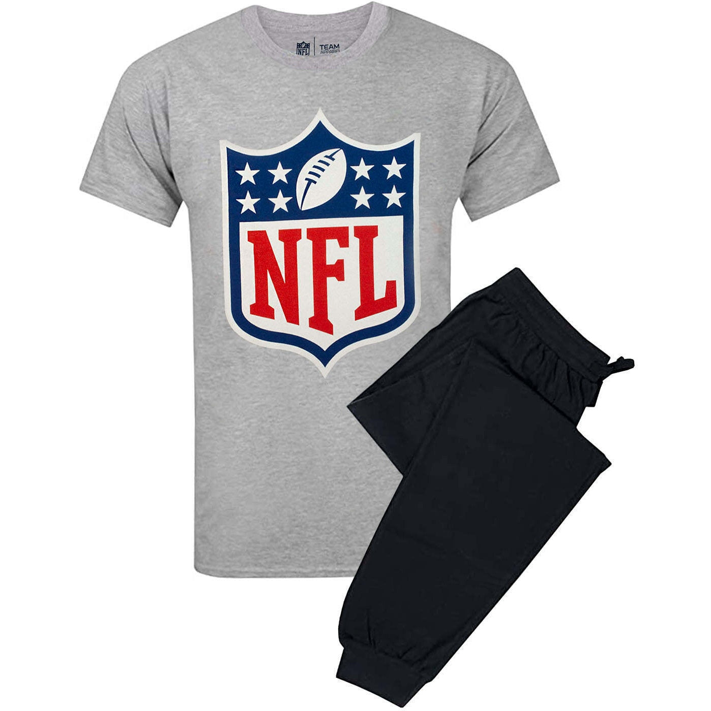 Grey-Black-Blue - Front - NFL Mens Logo Long Pyjama Set