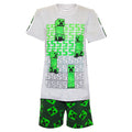 Heather Grey-Green-Black - Front - Minecraft Boys Short Pyjama Set