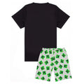 Black-Heather Grey-Green - Back - Minecraft Boys Short Pyjama Set
