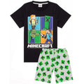 Black-Heather Grey-Green - Front - Minecraft Boys Short Pyjama Set