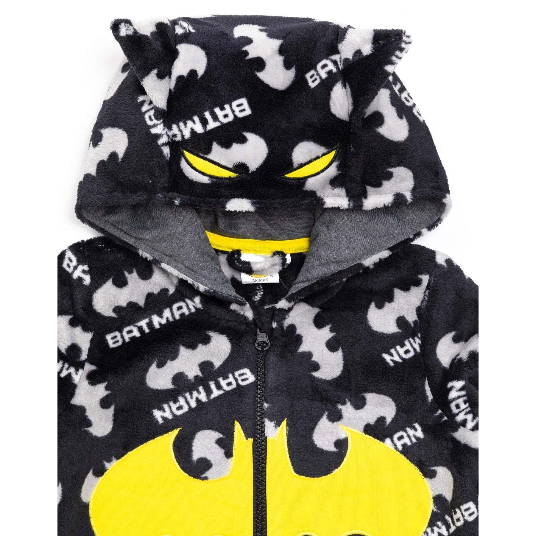 Black-Grey-Yellow - Side - Batman Boys Fluffy All-In-One Nightwear
