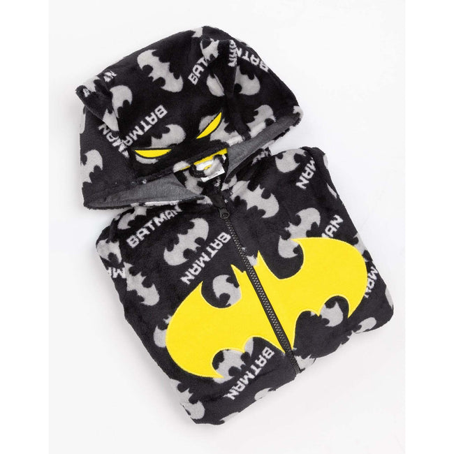 Black-Grey-Yellow - Pack Shot - Batman Boys Fluffy All-In-One Nightwear