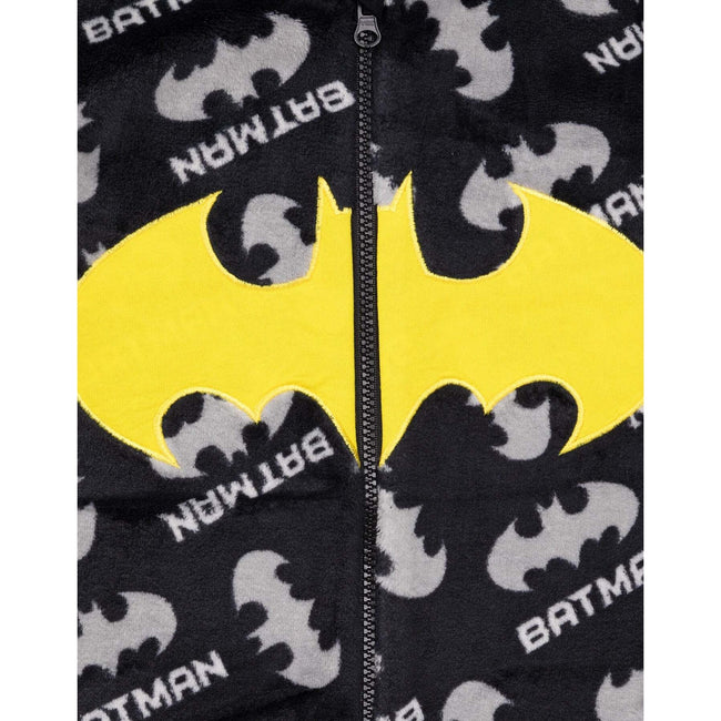 Black-Grey-Yellow - Close up - Batman Boys Fluffy All-In-One Nightwear
