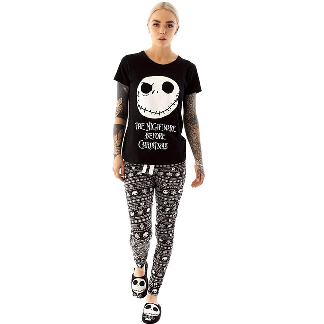 Black-White - Back - Nightmare Before Christmas Womens-Ladies Jack Skellington Pyjama Set