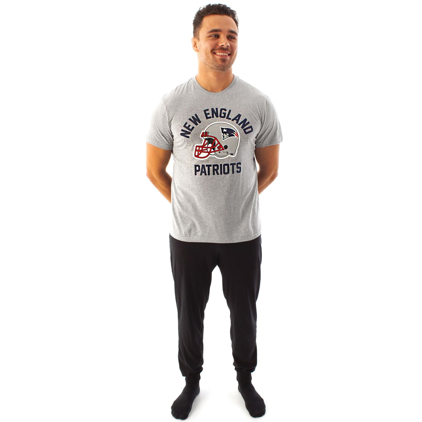 Heather Grey-Black-Navy - Back - New England Patriots Mens Helmet Pyjama Set