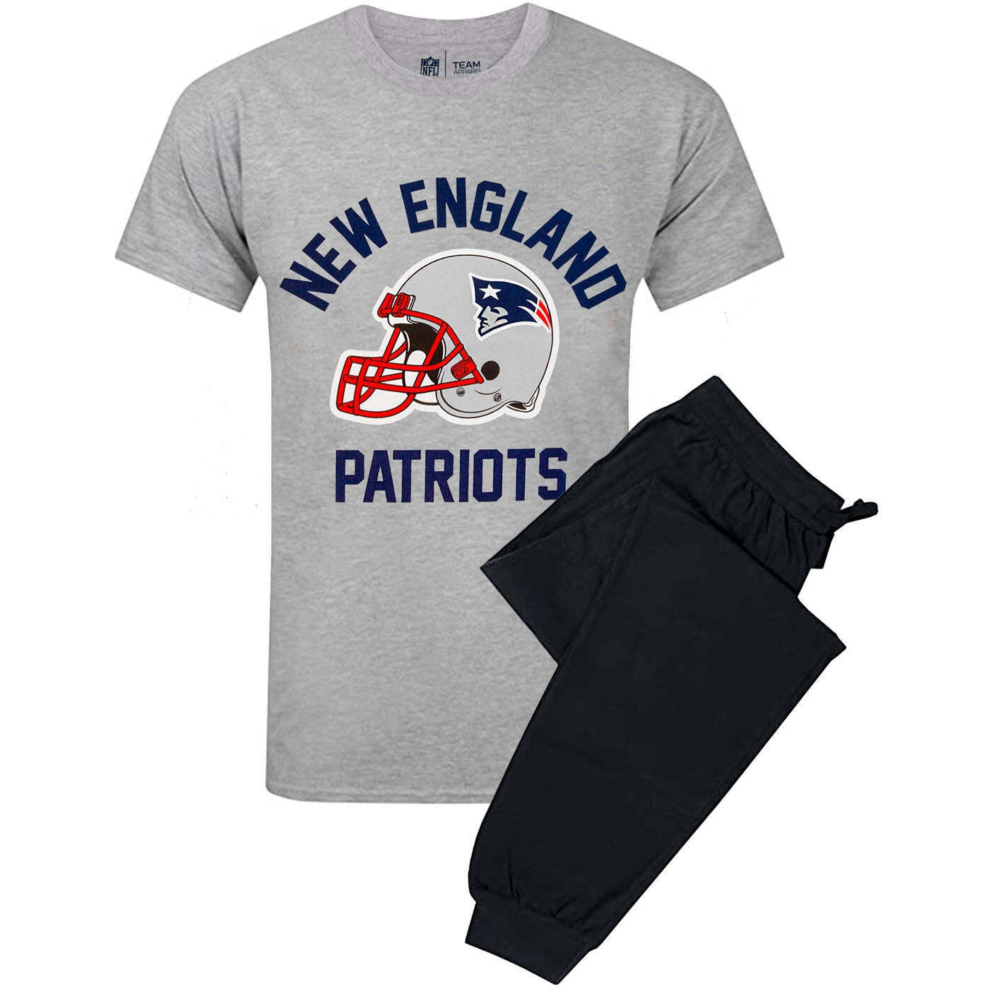 Heather Grey-Black-Navy - Front - New England Patriots Mens Helmet Pyjama Set