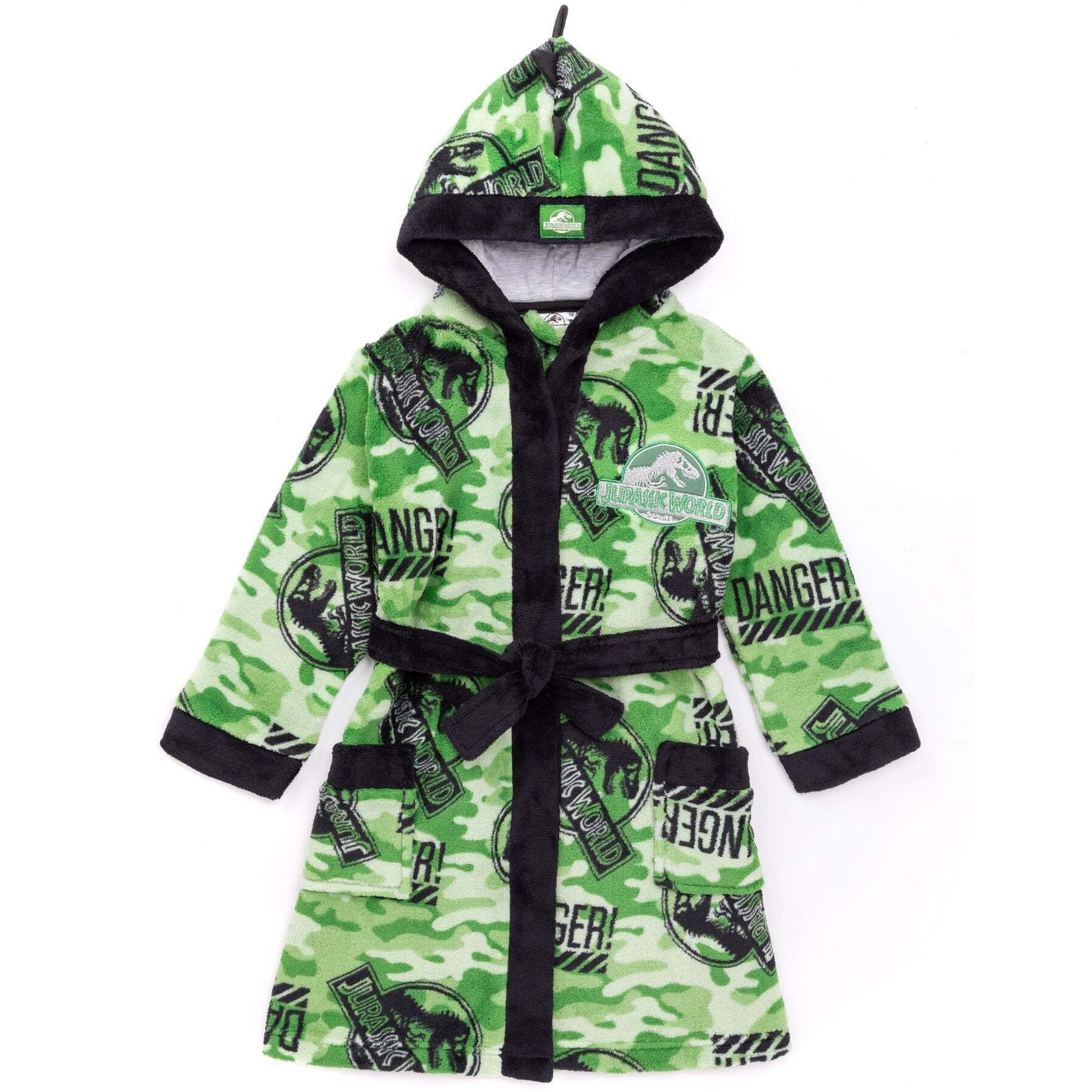 Green-Black - Front - Jurassic World Boys Camo Robe