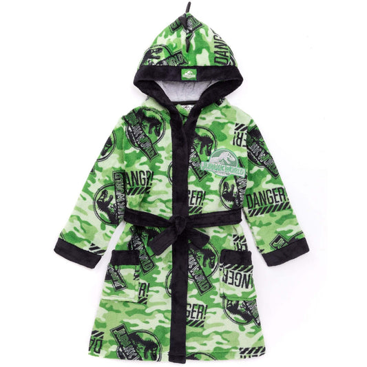 Green-Black - Front - Jurassic World Boys Camo Robe