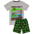 Heather Grey-Black-Green - Front - Minecraft Boys Short Pyjama Set