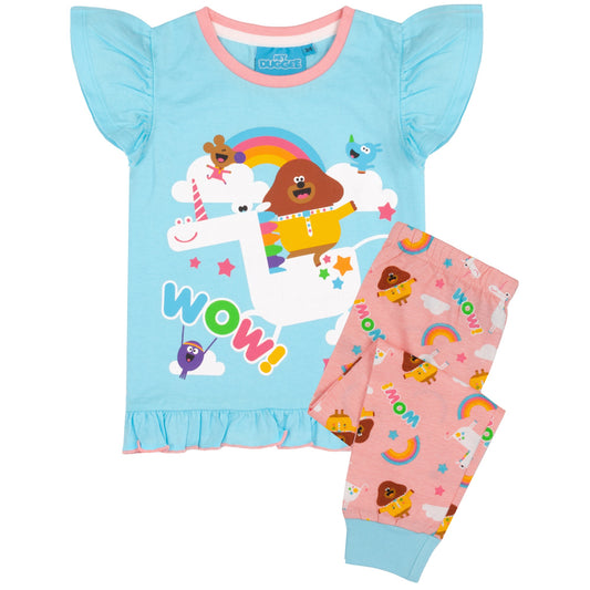 Blue-Pink-White - Front - Hey Duggee Girls WOW! Long Pyjama Set