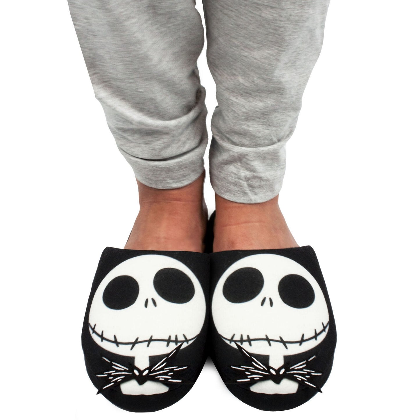 Black-White - Back - Nightmare Before Christmas Womens-Ladies Jack Skellington Slippers