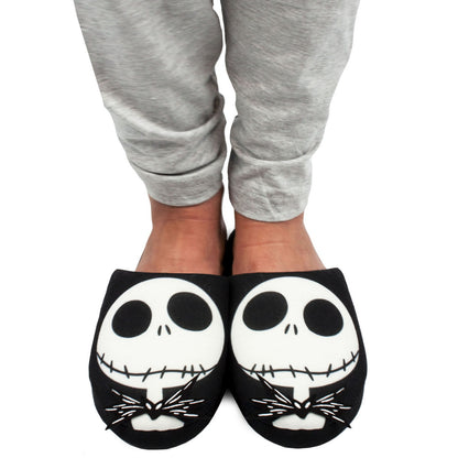 Black-White - Back - Nightmare Before Christmas Womens-Ladies Jack Skellington Slippers