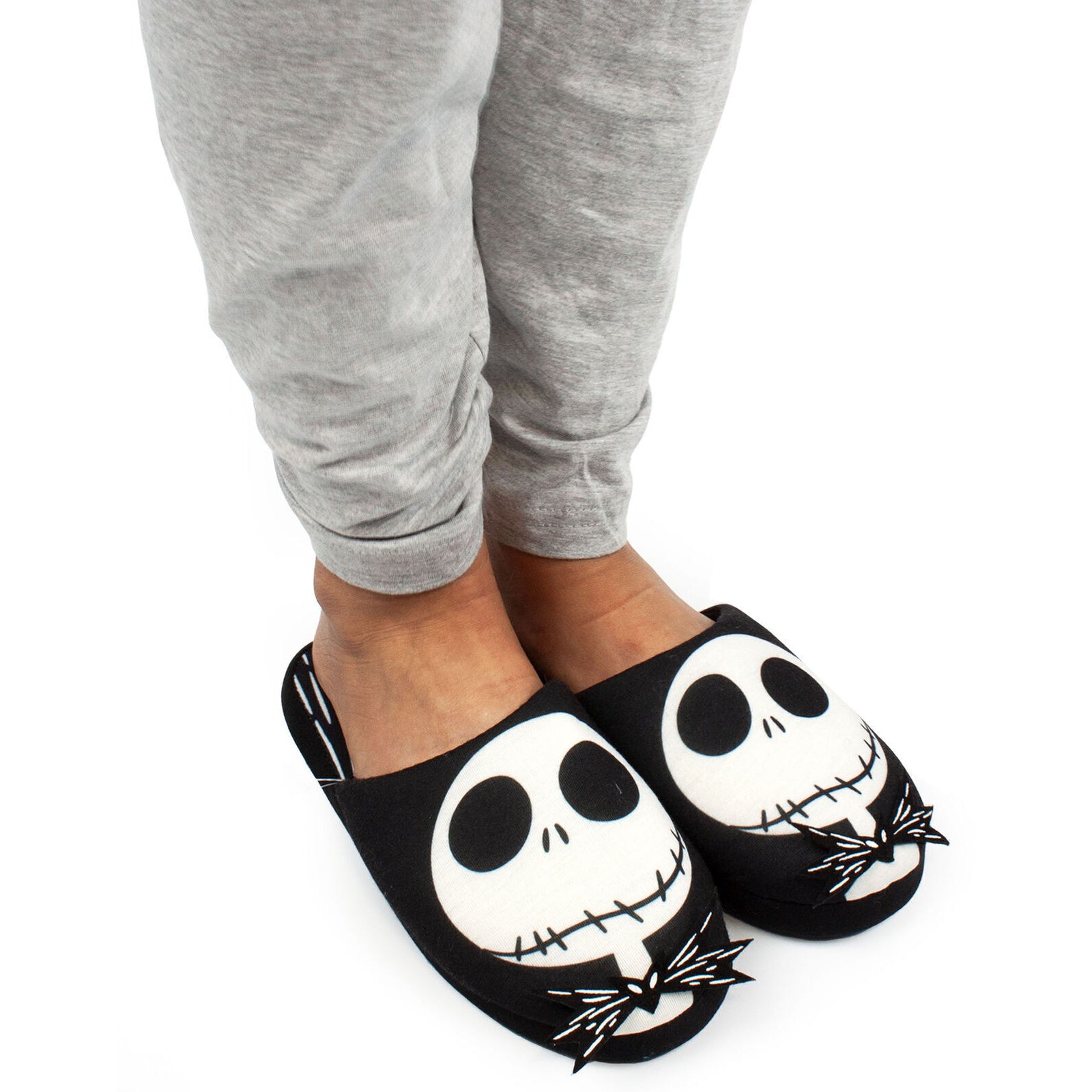 Black-White - Side - Nightmare Before Christmas Womens-Ladies Jack Skellington Slippers