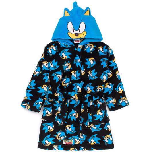 Black-Blue - Front - Sonic The Hedgehog Childrens-Kids Dressing Gown