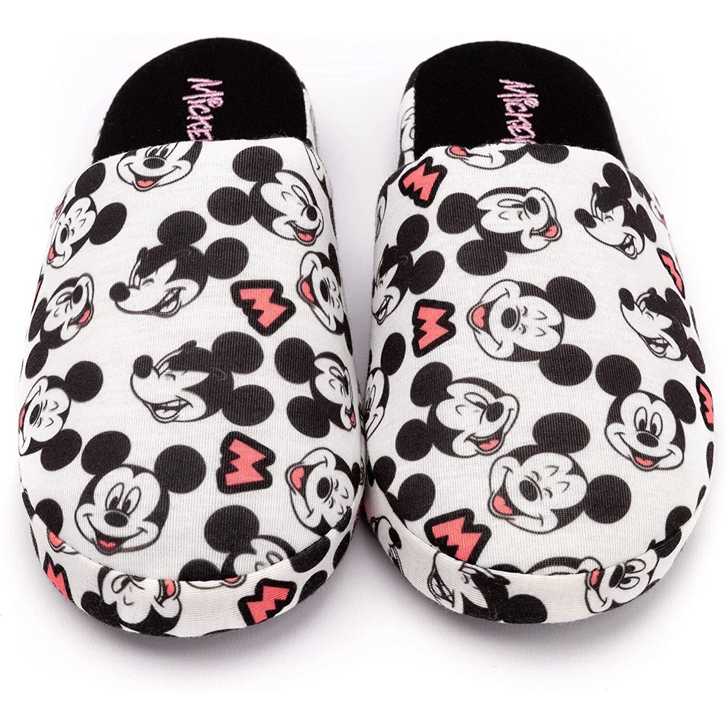 White-Black-Pink - Side - Mickey Mouse Womens-Ladies All Over Logo Slippers