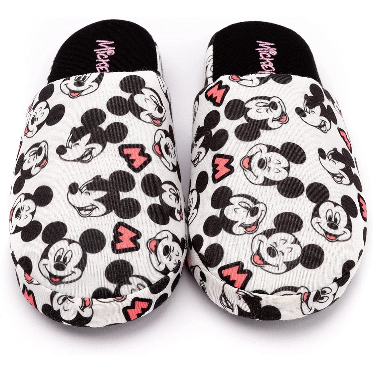 White-Black-Pink - Side - Mickey Mouse Womens-Ladies All Over Logo Slippers