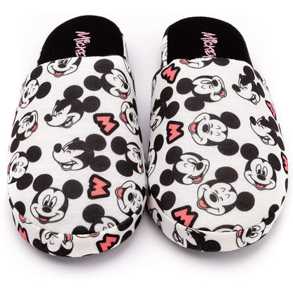 White-Black-Pink - Side - Mickey Mouse Womens-Ladies All Over Logo Slippers