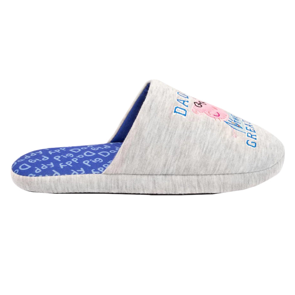 Grey-Blue-Pink - Back - Peppa Pig Mens Daddy Slippers