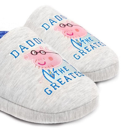 Grey-Blue-Pink - Side - Peppa Pig Mens Daddy Slippers