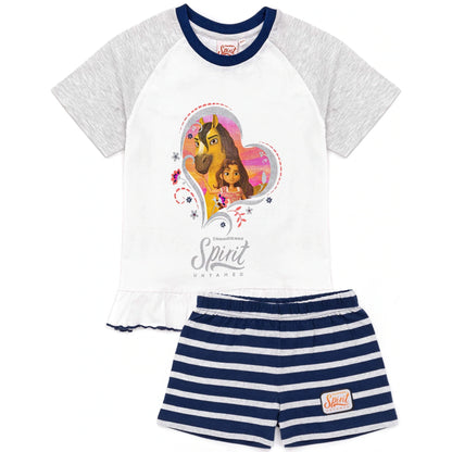 White-Heather Grey-Navy - Front - Spirit Girls Untamed Riding Free Short Pyjama Set