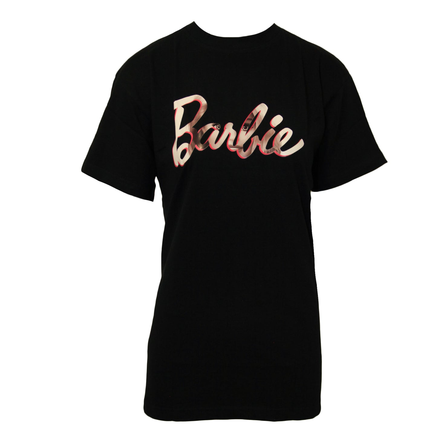 Black-Pink - Front - Barbie Womens-Ladies Oversized T-Shirt