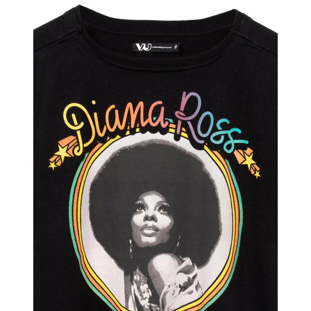 Black-White - Back - Diana Ross Womens-Ladies Crop T-Shirt