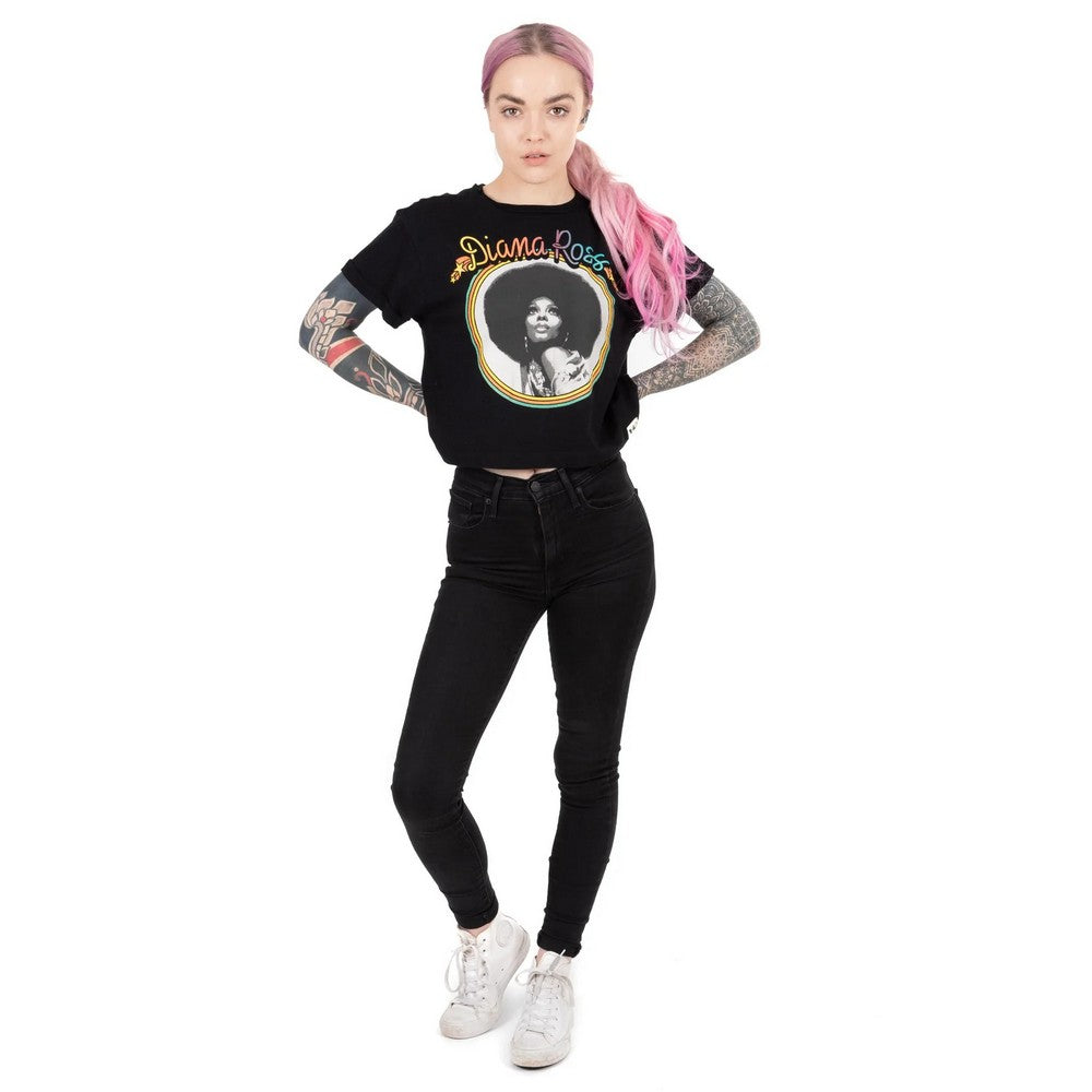 Black-White - Side - Diana Ross Womens-Ladies Crop T-Shirt