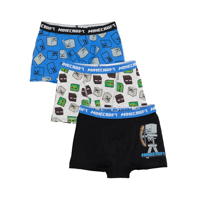 Grey-Blue-Black - Front - Minecraft Boys Boxer Shorts Set (Pack of 3)